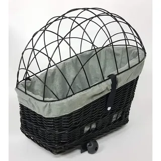 Tigana - Hundefahrradkorb für Gepäckträger aus Weide 56 x 36 cm Schwarz mit Metallgitter Tierkorb Hinterradkorb Hundekorb für Fahrrad (S-S) (XL + Kissen + Einlage G1)