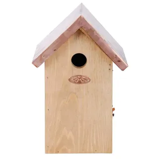 Esschert Design Nistkasten, Vogelhaus Blaumeise in braun mit Kupferdach, ca. 17 cm x 14 cm x 26 cm