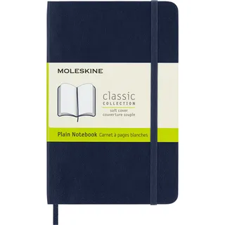 Moleskine Klassisches Notizbuch, Notizbuch mit Weißen Seiten, Weiche Abdeckung und Elastischer Verschluss, Saphirblaue Farbe, Taschenformat 9 x 14 cm, 192 Seiten