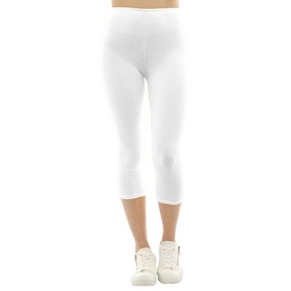 F&K-Mode Caprileggings Damen Capri 3/4 Leggings kurze Baumwolle Hose kurze weiß XL