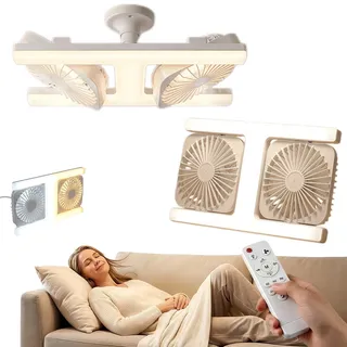 Deckenventilator mit Doppelkopf und LED-Licht – Modernes Design mit Fernbedienung, Deckenventilator mit Licht, 3 Farbtemperaturen und Stufen, 360°-Zwei-Wege-Zirkulation, Leise Energiesparend(A)