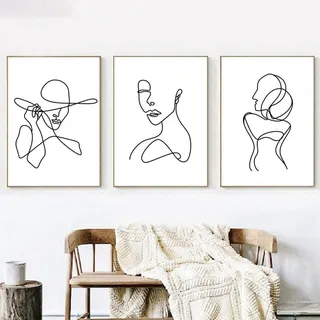 AWKFHF Abstrakte Frau Körper Linie Schwarz Weiß Bilder, Leinwandbild Poster Kunstdruck Wohnzimmer Deko Schlafzimmer Bilder Wanddekoration (3X40X60CM,ohne Rahmen)