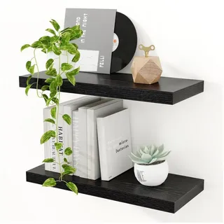 LuxusKollektion Wandregal Wandregal Holz Schwarz 40cm Extra Breit 2er Set, 2-tlg. schwarz 40.6 cm x 40 cm x 23.6 cm