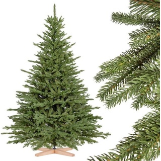 Fairytrees Künstlicher Weihnachtsbaum FT23, Bayerische Tanne, PREMIUM, Material Mix aus Spritzguss & PVC mit Echtholz Baumständer grün 180 cm
