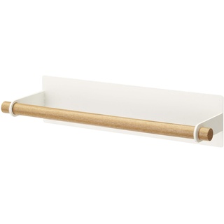 Yamazaki 2567 TOSCA Magnetischer Küchenrollenhalter, weiß, Stahl / Holz, Minimalistisches Design, 32 x 8,5 x 6 cm (LxBxH)