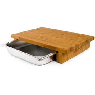 cleenbo® Schneidbrett mit Auffangschale "Classic bamboo GN" Profi Holz Küchenbrett aus geöltem Bambus, Schneidebrett mit Gastro Auffangbehälter (Edelstahl Schublade) Bambusbrett Maße: 43 x 29 x 7,5 cm
