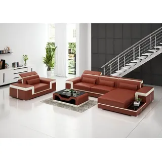 Wohnlandschaft Ecksofa L-Form Sessel Set Modern 2tlg JVmoebel - Braun/Beige