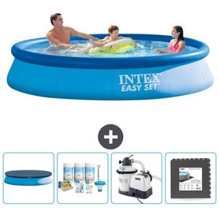 Intex runder aufblasbarer Easy-Set-Pool – 366 x 76 cm – Blau – im Lieferumfang enthalten Abdeckung - Wartungspaket - Filterpumpe für Schwimm...