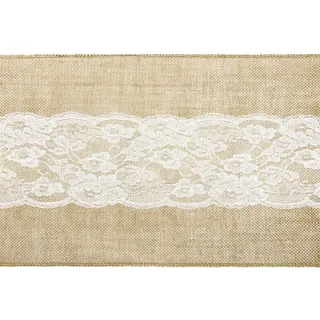 partydeco Tischläufer, Tischläufer Jute mit mittiger Spitze 28cm x 2.75m natur braun / weiß weiß
