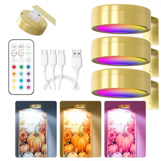3 Stück RGB Bildbeleuchtung Kabellos, Aufladbar Bilderleuchte Kabellos mit Fernbedienung, Bild Licht mit 13 Lichtfarben, Dimmbar, Magnetisches LED Malerei Licht für Bilderrahmen, Wand, Regal, Bilder