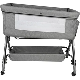 HUOLE Beistellbett Baby,4-stufig Höhenverstellbar,3 in 1 Babybett und Babywiege,Kinderbett mit Rollen,Moskitonetz, 20° Neigung Babybett, 104 * 52 * 100-110cm – Leinengrau
