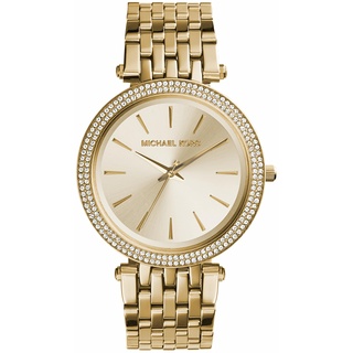 Michael Kors Damen Quartz Armbanduhr, 39.00mm Gehäusegröße mit champagnerfarben analog Zifferblatt und Gold Metallarmband Armband MK3191