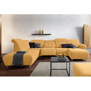 Home Affaire Wohnlandschaft HOME AFFAIRE "Manhattan U-Form", gelb (senf), B:345cm H:102cm T:247cm, Luxus Microfaser2 (90% Polyester, 10% Polyamid);Flachgewebe (100% Polyester);Luxus-Microfaser1 (100% Polyester), Sofas, Wohnlandschaft, 2 Sitze mit elektrischer 