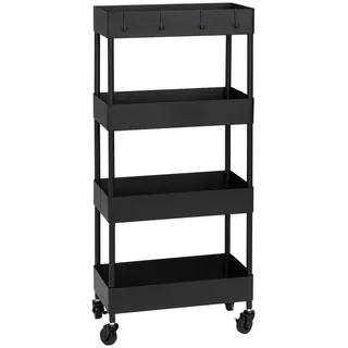PBJ Servierwagen, Schwarz, Metall, Rollen, 40x90x22 cm, einfacher Aufbau, Esszimmer, Barmöbel, Barwagen