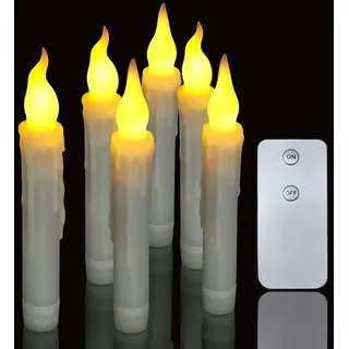 PChero LED Stabkerzen mit Fernbedienung, 6 Stück Flammenlose Flackernde Batteriebetriebene Tafelkerzen für Weihnachten Party Heimat Dekoration