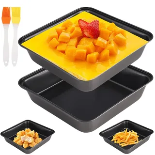 EXIN DEHCEN 2 Stück Eckige Backform mit 2 Ölpinsel 22 X 22.5 X 5.2 cm | Quadratische Backform Mit Antihaftbeschichtung, Auflaufform Edelstahl, Square Baking Pan, Leicht Zu Reinige für Lasagne Toast