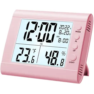Sharplace Digitale Badezimmeruhr, Dusch-Timer mit Alarm, wasserdichte Uhren für Badezimmer, Küchen-Timer-Uhren, Thermometer-Hygrometer-Wanduhr, Rosa