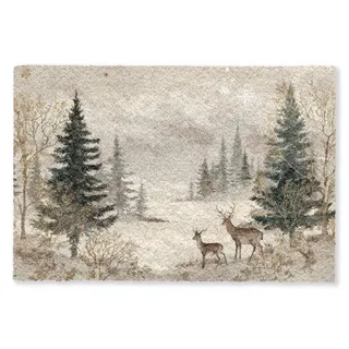 MuchoWow Fußmatte Wald - Hirsche - Winter - Schnee, Rechteckig, innen Schmutzfangmatte, Tür, Schmutzfänger Flur, Teppich 60x40 cm 60 cm x 40 cm