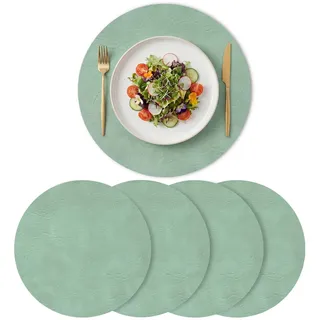 Artoid Mode Salbei Grün PU Faux Leather Round Platzsets 4er Set, 38cm Tischsets Schmutzabweisend Hitzebeständig Platzdeckchen Küche Deko