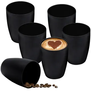 Porzellan Kaffeebecher ohne Henkel schwarz matt - 6er Set - Kaffee und Tee Tasse für 350 ml - Teebecher Kaffeetasse Trink Becher Tasse