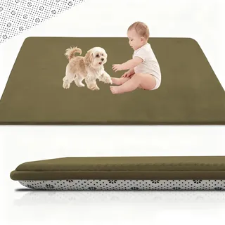 Stqyeiw 2cm Dicke Krabbelmatte Baby 130 x 130 cm Extra dick und Spielmatte, Spielteppich Rutschfester, Teppich für Wohn und Kinderzimmer Tatami Matte Army Grün