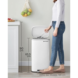 SONGMICS Mülleimer für die Küche | 30 L Abfalleimer mit Pedal Treteimer mit Inneneimer aus Kunststoff geruchsdicht und hygienisch weiß LTB03WT