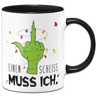 Tassenbrennerei Grinch Tasse - Einen S muss ich - Weihnachtstasse lustig, Kaffeetasse mit Spruch - Weihnachts-Deko (Schwarz)