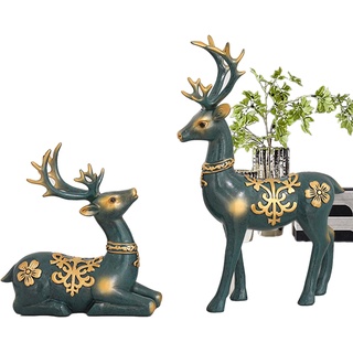 ANYBOY 1 Paar Kleine Rentier Hirsch Elch Figur Mit Bonsai Weihnachten Deko Miniatur Ornament Auto Dekofigur Tierfigur Weihnachtsfigur Tischdeko Weihnachtsschmuck- Blau