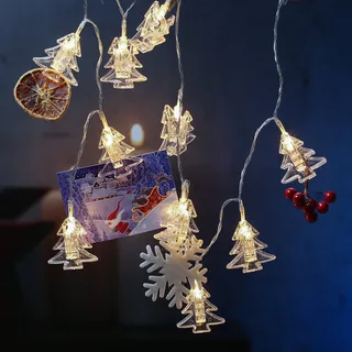 LED Clip Lichterkette Tannenbaum 10 Klammern f. Fotos Wand Deko L: 0,9m Batterie