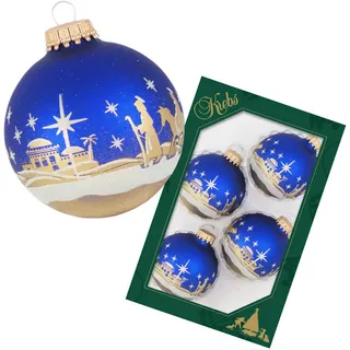 Krebs Glas Lauscha Weihnachtsbaumkugel Bethlehem Blau, 4er-Set 7cm