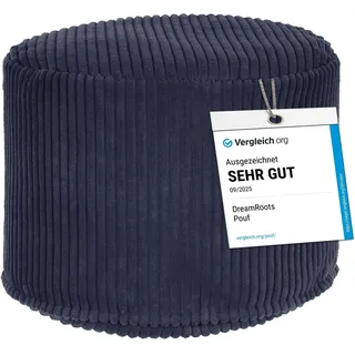 DreamRoots Runder Cord Pouf Hocker 380 g/m2 als Bequemer Bodenstuhl und Vielseitiges Sitzkissen Boden für Wohnzimmer Schlafzimmer oder Homeoffice 35x35x25 cm Blueberry Pie