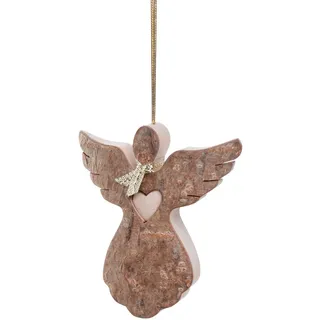 Thankgoods Rindenengel mit Herz hängend - Natürliche Dekoration aus Holz und Edelstahl für Weihnachten