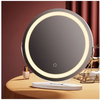 EMKE Kosmetikspiegel Runder Schminkspiegel mit Beleuchtung Tischspiegel, 3 Lichtfarben,Dimmbar, 360° Drehbar weiß