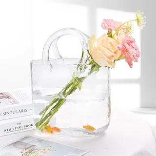 Yorkmills Glasvase für Blumen, transparente Vase für Tafelaufsätze, Handtaschen-Vase, große Glasvase für Blumen, Tischaufsätze für Esszimmer, kleine Glas-Fischschale, Blumenvase, moderne