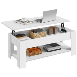 Yaheetech Couchtisch Höhenverstellbarer Kaffeetisch mit Verstecktem Stauraum und Ablage, Ausziehbarer Wohnzimmertisch Sofatisch für Wohnzimmer weiß 120 cm x 49 cm x 59 cm