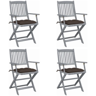 Gartensessel Esszimmerstühle| Klappbare Gartenstühle 4er Set mit Kissen Massivholz Akazie,im skandinavischen Stil