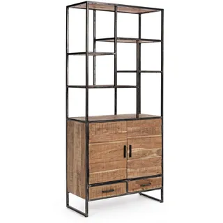 Bücherregal Elmer aus Akazienholz, skandinavischer Stil mit Türen, natur, 90x40x200 cm