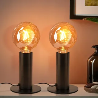 GBLY 2× Nachttischlampe Vintage Tischlampe E27: Tischleuchte Schwarz MAX.40W mit Stecker inkl. Schalter Nachttischleuchte Industrial Retro Nachtlampe für Schlafzimmer Wohnzimmer - Ohne Leuchtmittel