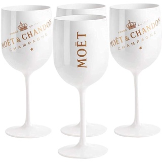 4 Stück Moët &Chandon Ice Imperial Sektgläser Set,0.48L Acryl-Glas Mote Rose Champagnergläser,Wine Party Flöte Kunststoff Weinglas Sektglas, Weiß