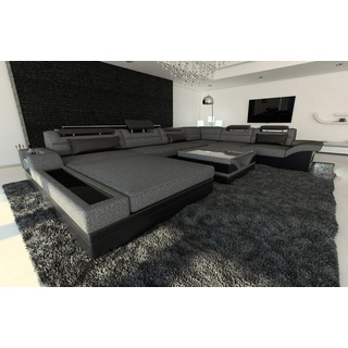 Sofa Dreams Wohnlandschaft Polster Sofa Couch Mezzo XXL U Form Stoffsofa, mit LED, wahlweise mit Bettfunktion als Schlafsofa, Designersofa grau|schwarz