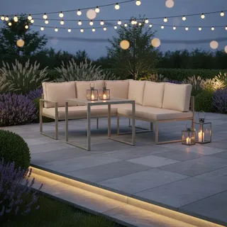 Ambia Garden Dining-Loungeset, Beige, Metall, Kunststoff, einzeln stellbar, 182x176 cm, Loungemöbel, Gartenlounge-Sets