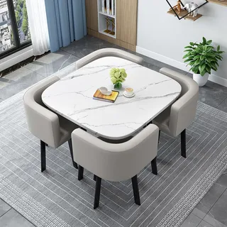 KLYDBMYT Esstisch-Set: Modernes quadratisch/rundes Dining Set mit 4 Stühlen, für 4 Personen, 80cm x 90cm