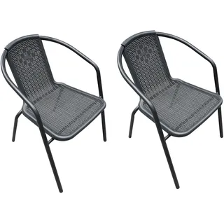 LC Garden »Garvista« 2er Set Gartenstühle Schwarz Metall/PE-Rattan Stapelstühle Bistrostühle stapelbar