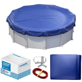 Yankee Poolabdeckung rund für 420–460 cm Pools | Ø 520 cm Planenmaß | 200g/m2 PE, zweifach beschichtet | reißfest und UV-beständig | blau | für Sommer und Winter