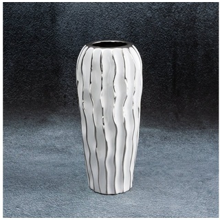 Eurofirany Dekovase SAVANA Keramikvase (1 Vase), Keramikvase,Größe 28x13 cm oder 34x15 cm, Farbe weiß/silber, weiß/gold silberfarben|weiß Ø 13 cm x 28 cm