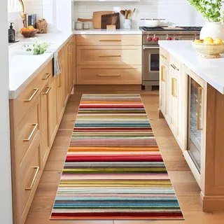 Qemgrste Kurzflor Teppich Läufer Flur 80 x 120 cm Waschbar rutschfest Flurläufer, Rutschfester Teppichläufer für Flure Küche & Wohnzimmer Küchenteppich Vintage Meterware Schlafzimmer Korridor Teppich