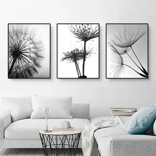 Martin Kench 3-teiliges Premium Poster Set, Aesthetic Blume Schwarz Weiß Löwenzahn Bilder Moderne Wandbilder, Wohnzimmer Schlafzimmer Wanddeko ohne Rahmen (B,40x50cm)