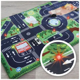 Buki, Spielteppich + Spielmatte, Leuchtender Autoteppich + 3 Autos (120 x 72 cm)