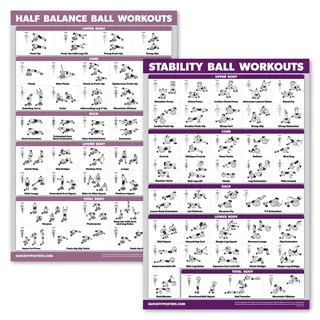 2er-Pack: Half Balance Ball Workout Poster + Yoga Ball Übungstabelle – Set mit 2 Workout-Postern (laminiert, 45,7 x 61 cm)