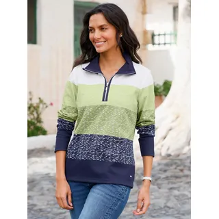 Sweatshirt CASUAL LOOKS, Damen, Gr. 52, blau (schilf, marine), 100% Baumwolle, gemustert, gestreift, mehrfarbig, Sweatshirts Sweatshirt